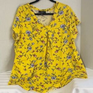 Eloquii Yellow Blue Floral Blouse Relaxed Fit
